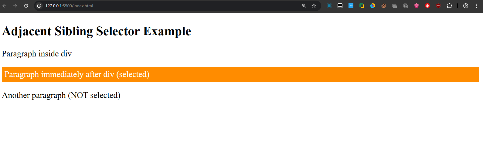 adjacent sibling selector output