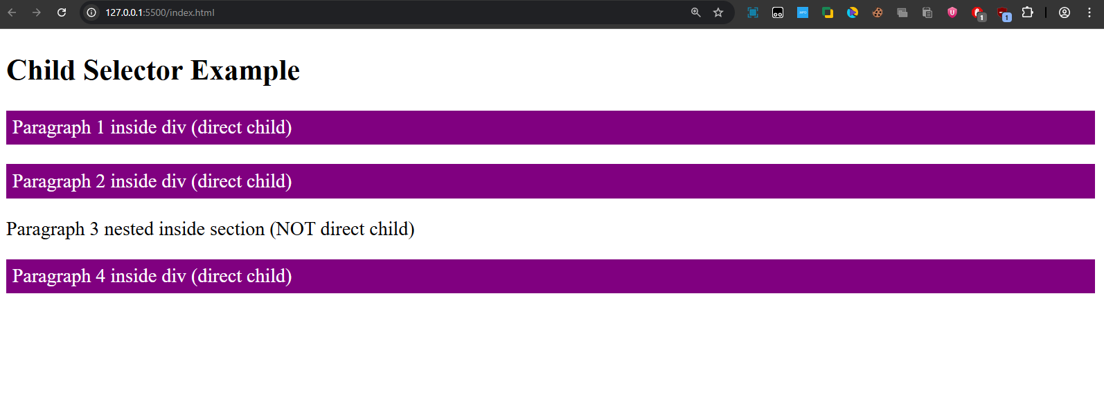 child selector output