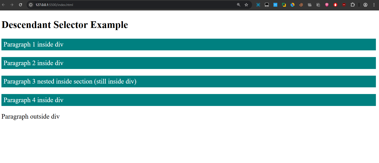 descendant selector output